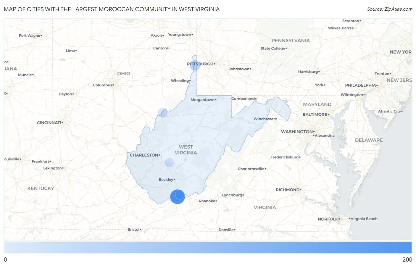 Cities with the Largest Moroccan Community in West Virginia Map