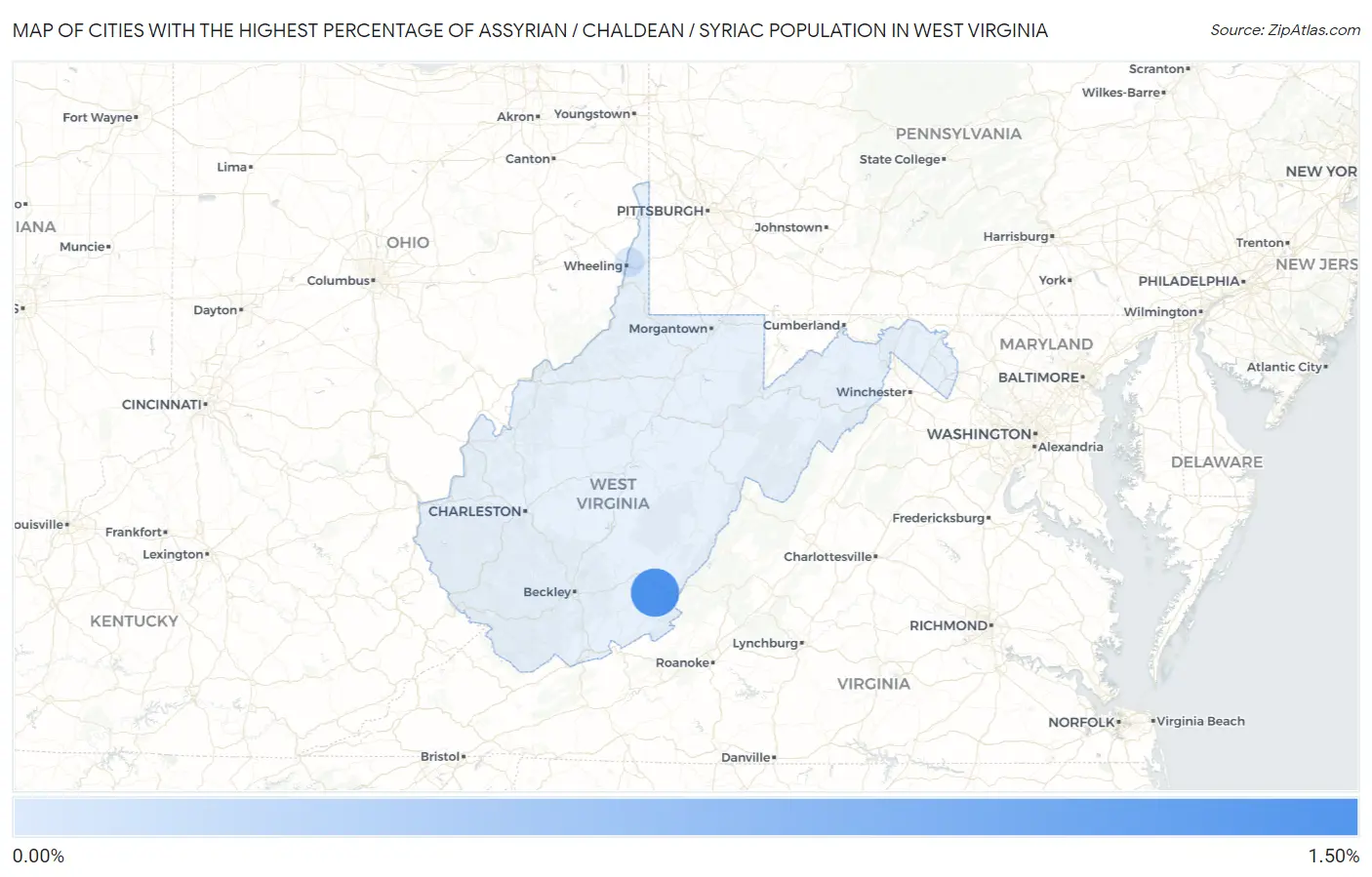 Cities with the Highest Percentage of Assyrian / Chaldean / Syriac Population in West Virginia Map