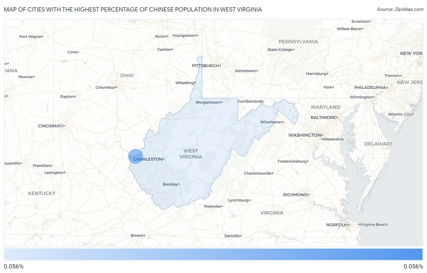 Cities with the Highest Percentage of Chinese Population in West Virginia Map