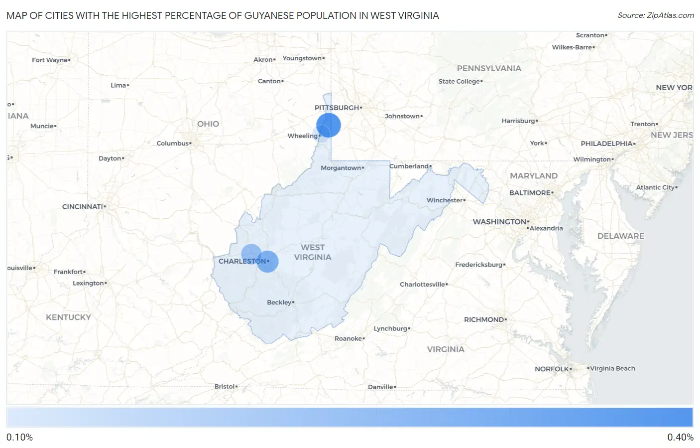 Cities with the Highest Percentage of Guyanese Population in West Virginia Map