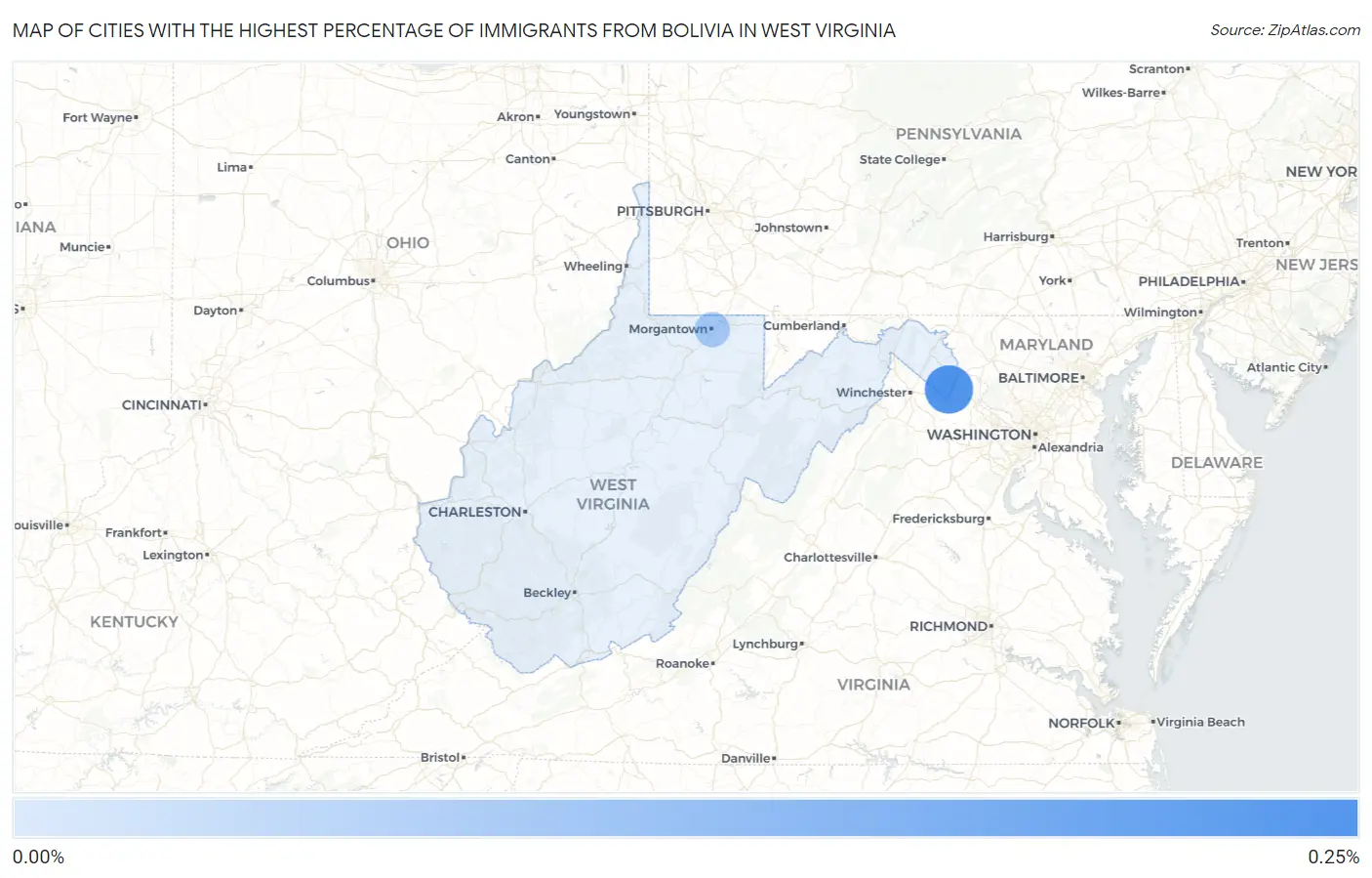 Cities with the Highest Percentage of Immigrants from Bolivia in West Virginia Map