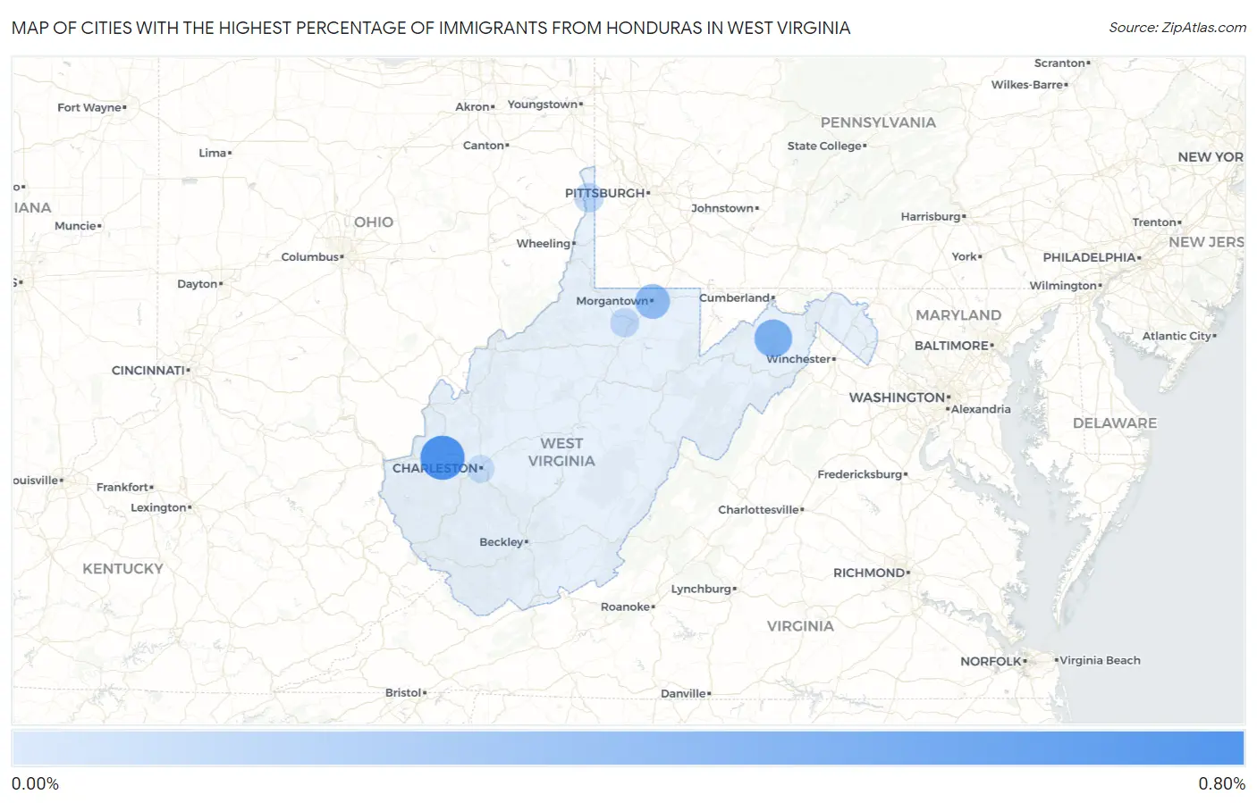 Cities with the Highest Percentage of Immigrants from Honduras in West Virginia Map