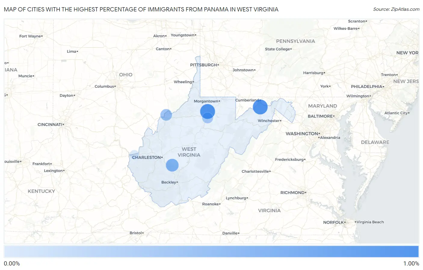 Cities with the Highest Percentage of Immigrants from Panama in West Virginia Map