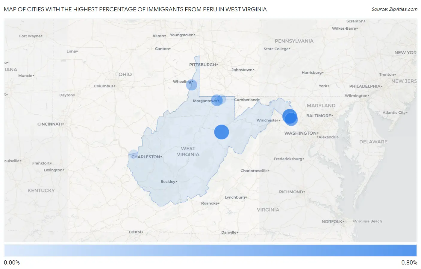 Cities with the Highest Percentage of Immigrants from Peru in West Virginia Map