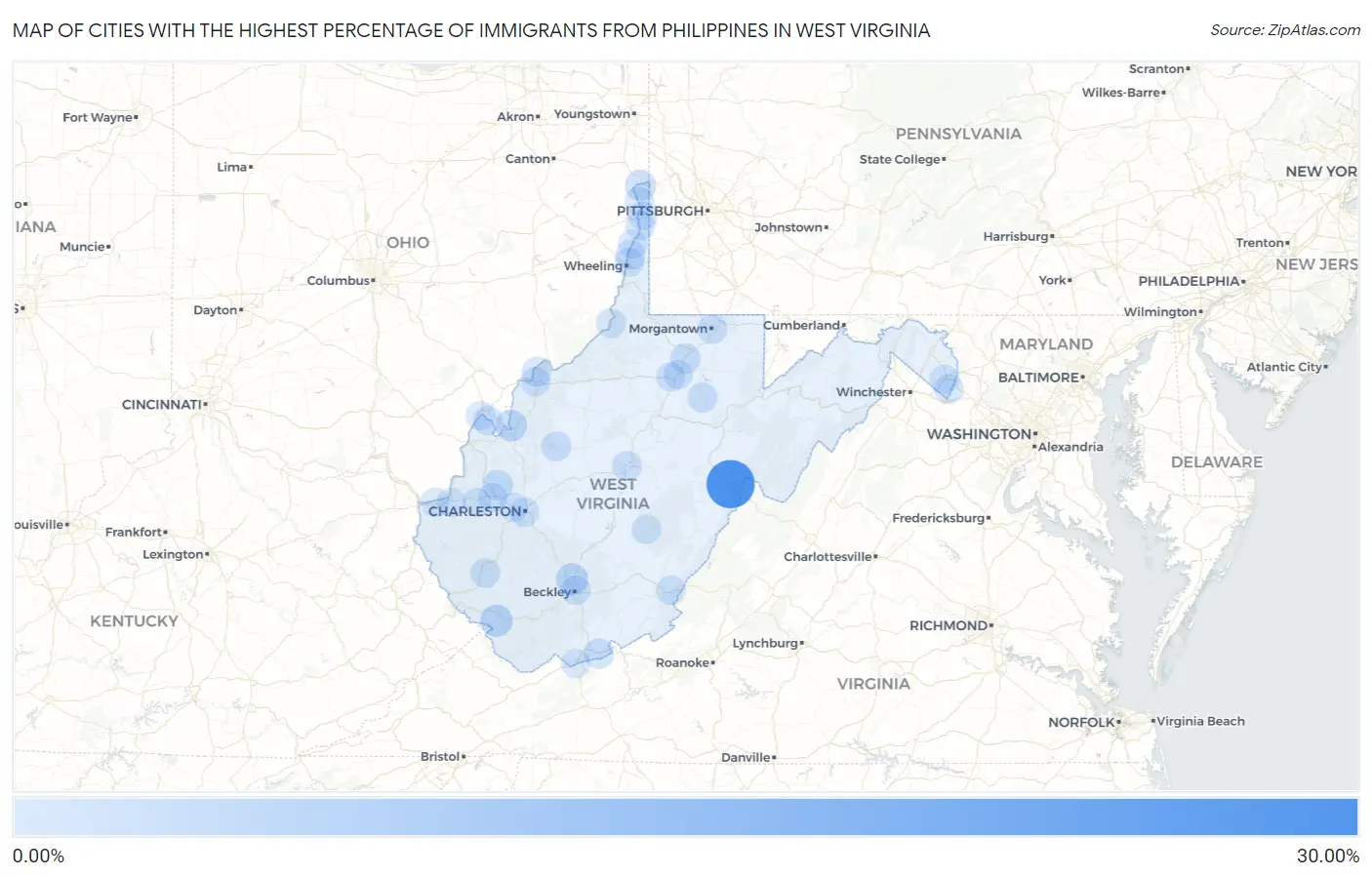 Cities with the Highest Percentage of Immigrants from Philippines in West Virginia Map