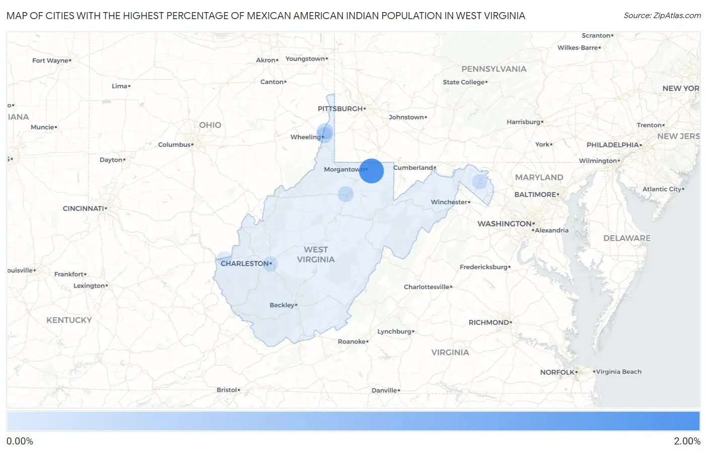 Cities with the Highest Percentage of Mexican American Indian Population in West Virginia Map