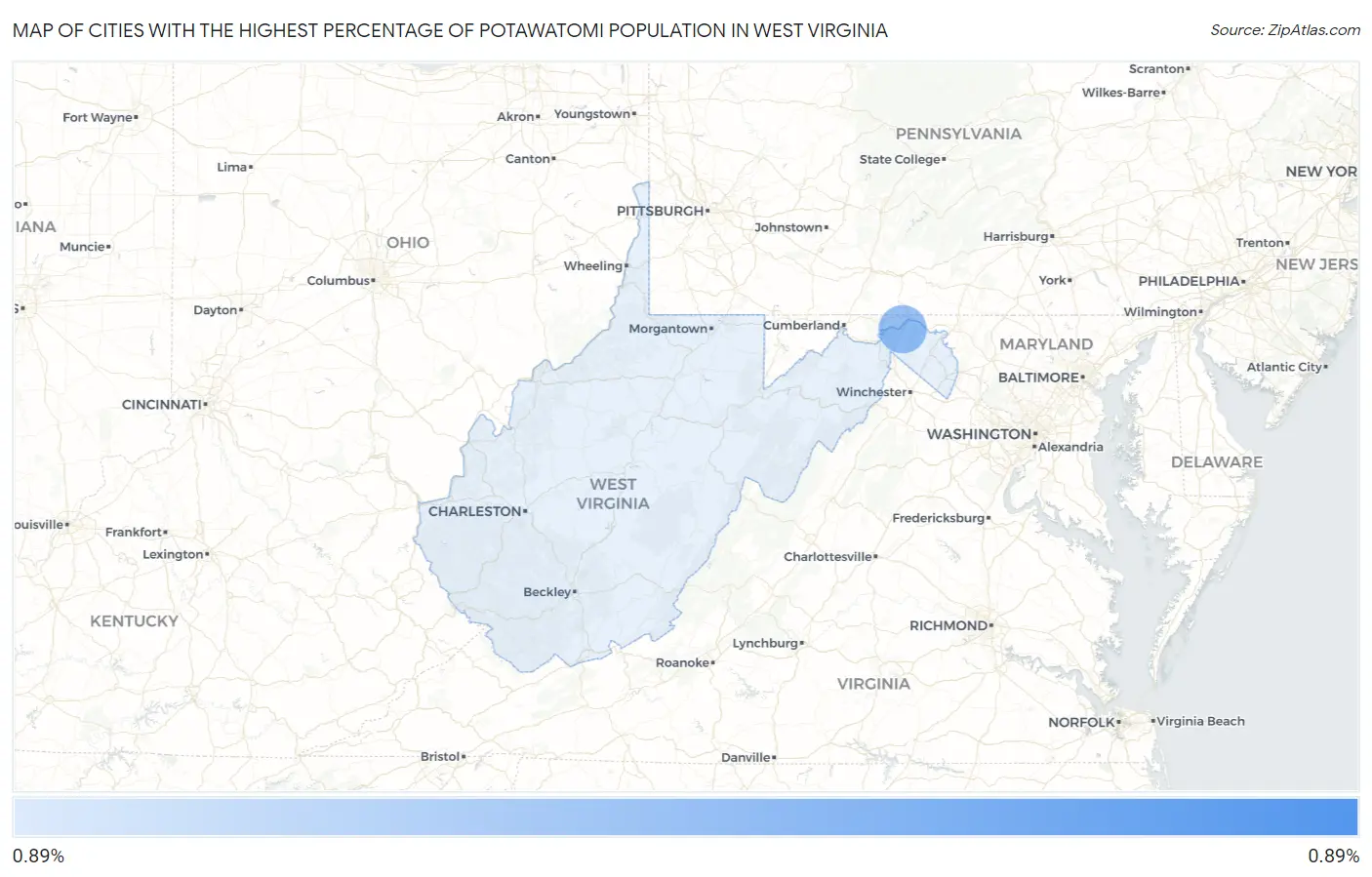 Cities with the Highest Percentage of Potawatomi Population in West Virginia Map
