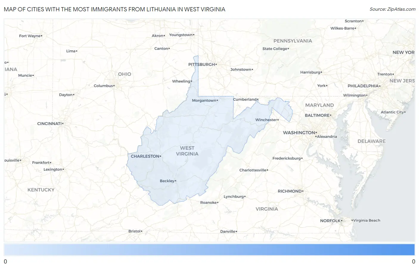 Cities with the Most Immigrants from Lithuania in West Virginia Map
