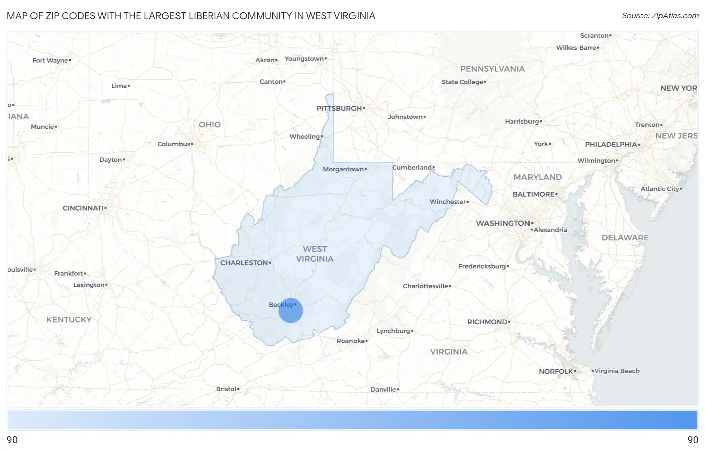 Zip Codes with the Largest Liberian Community in West Virginia Map