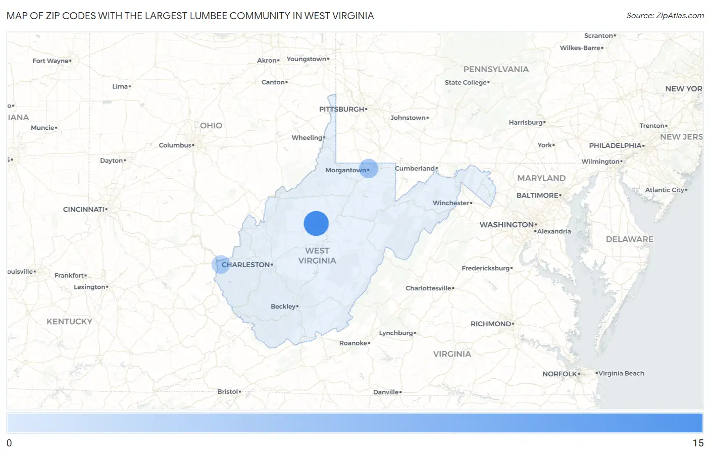 Zip Codes with the Largest Lumbee Community in West Virginia Map