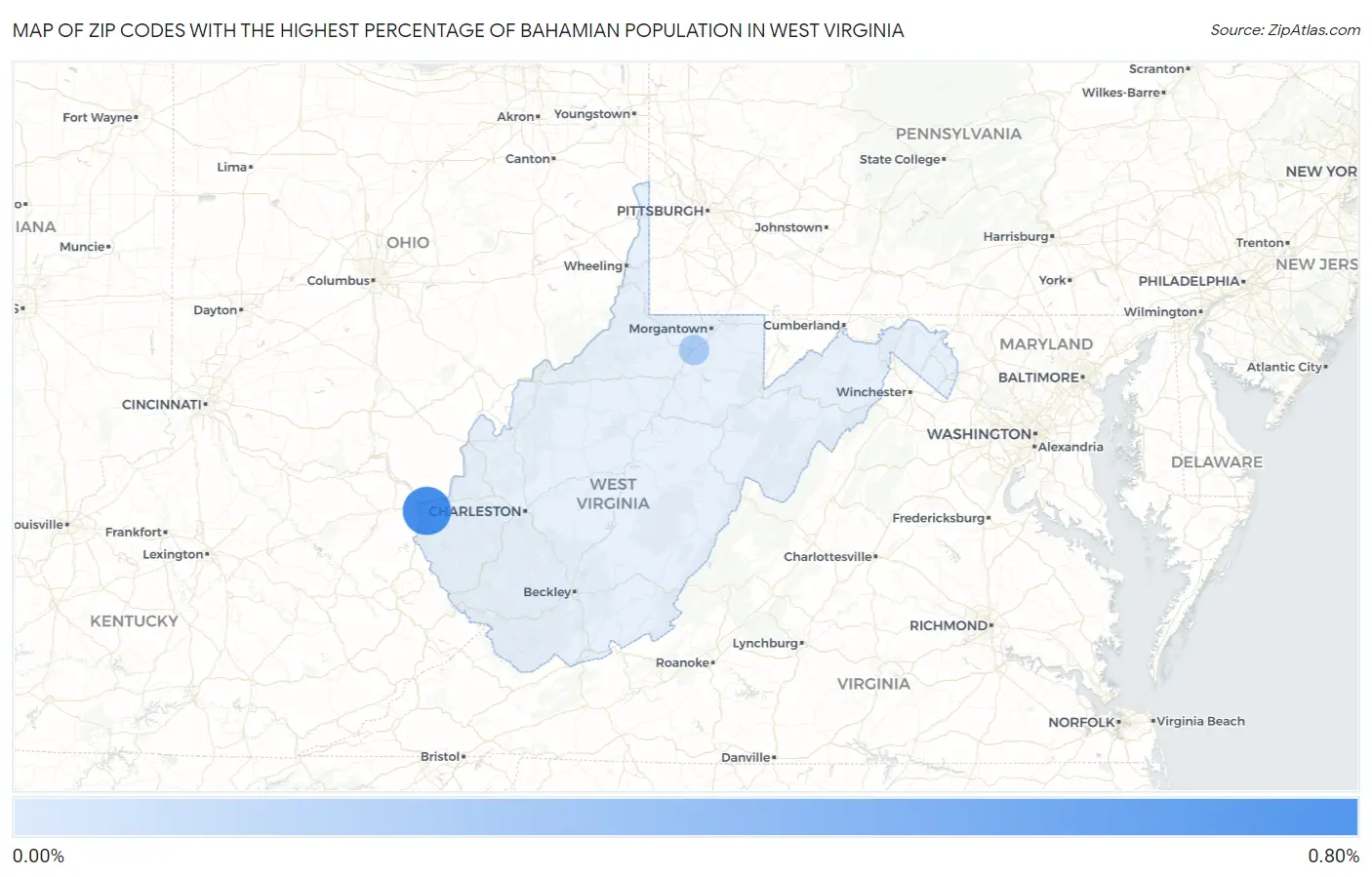 Zip Codes with the Highest Percentage of Bahamian Population in West Virginia Map
