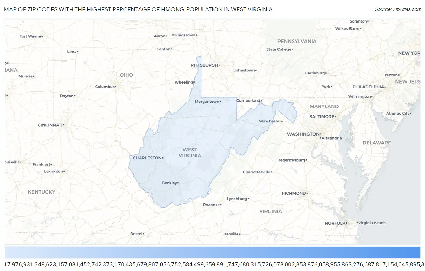 Zip Codes with the Highest Percentage of Hmong Population in West Virginia Map