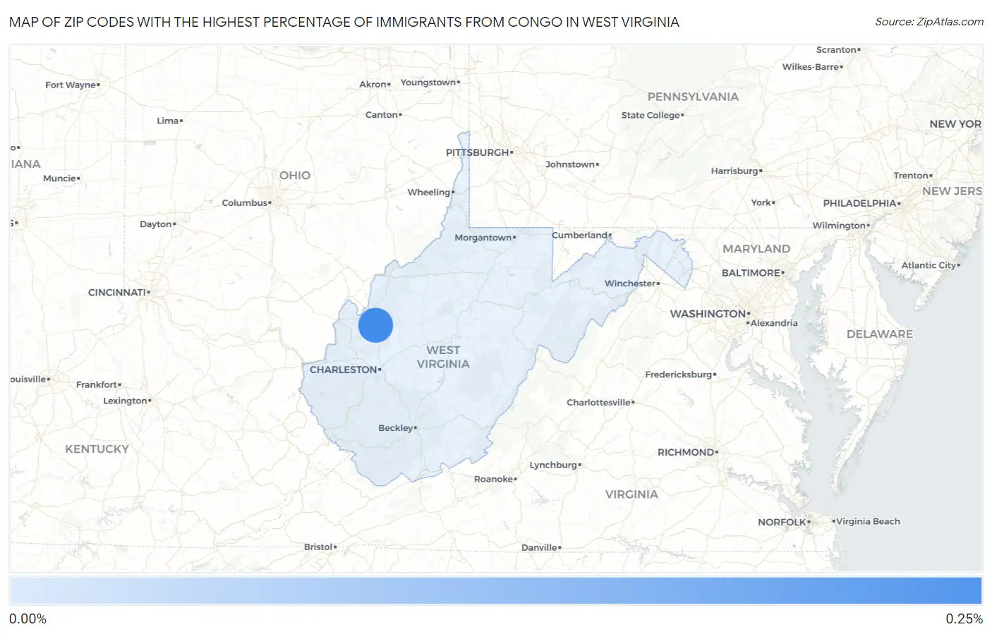 Zip Codes with the Highest Percentage of Immigrants from Congo in West Virginia Map