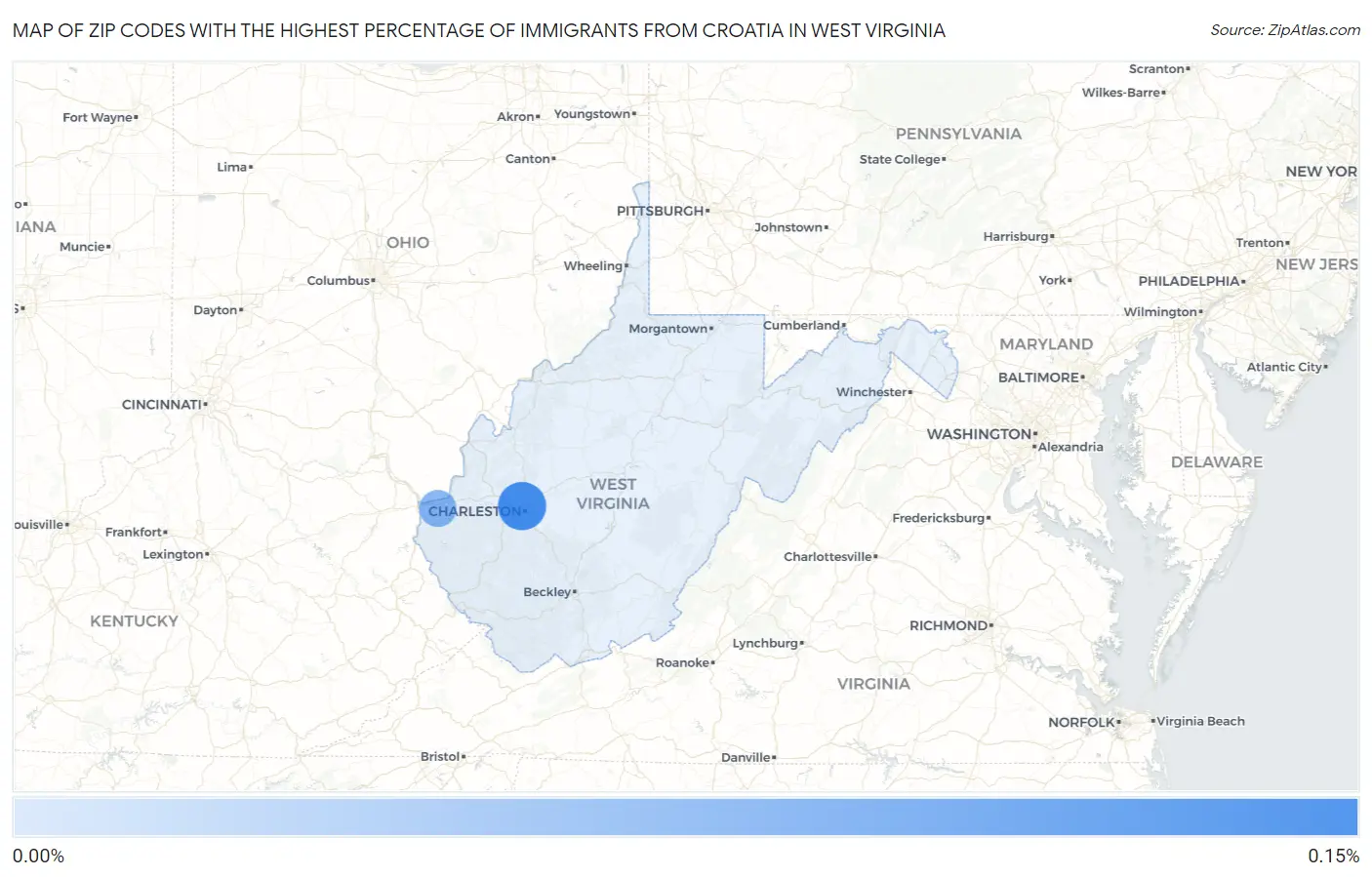 Zip Codes with the Highest Percentage of Immigrants from Croatia in West Virginia Map