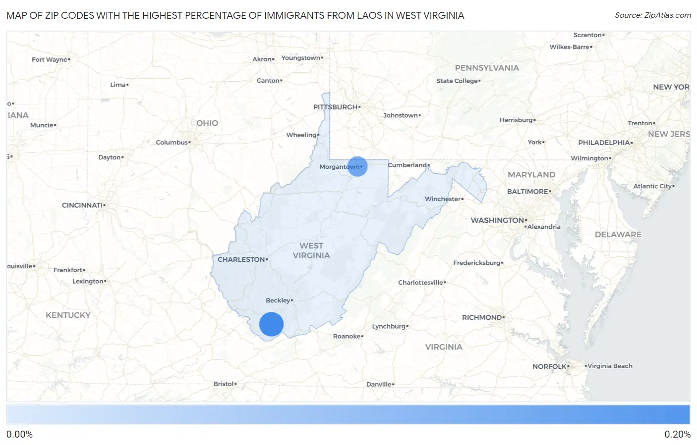 Zip Codes with the Highest Percentage of Immigrants from Laos in West Virginia Map