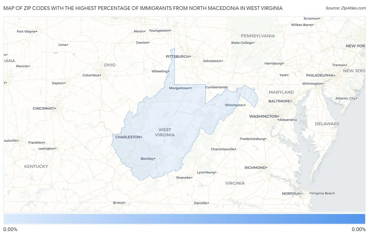 Zip Codes with the Highest Percentage of Immigrants from North Macedonia in West Virginia Map