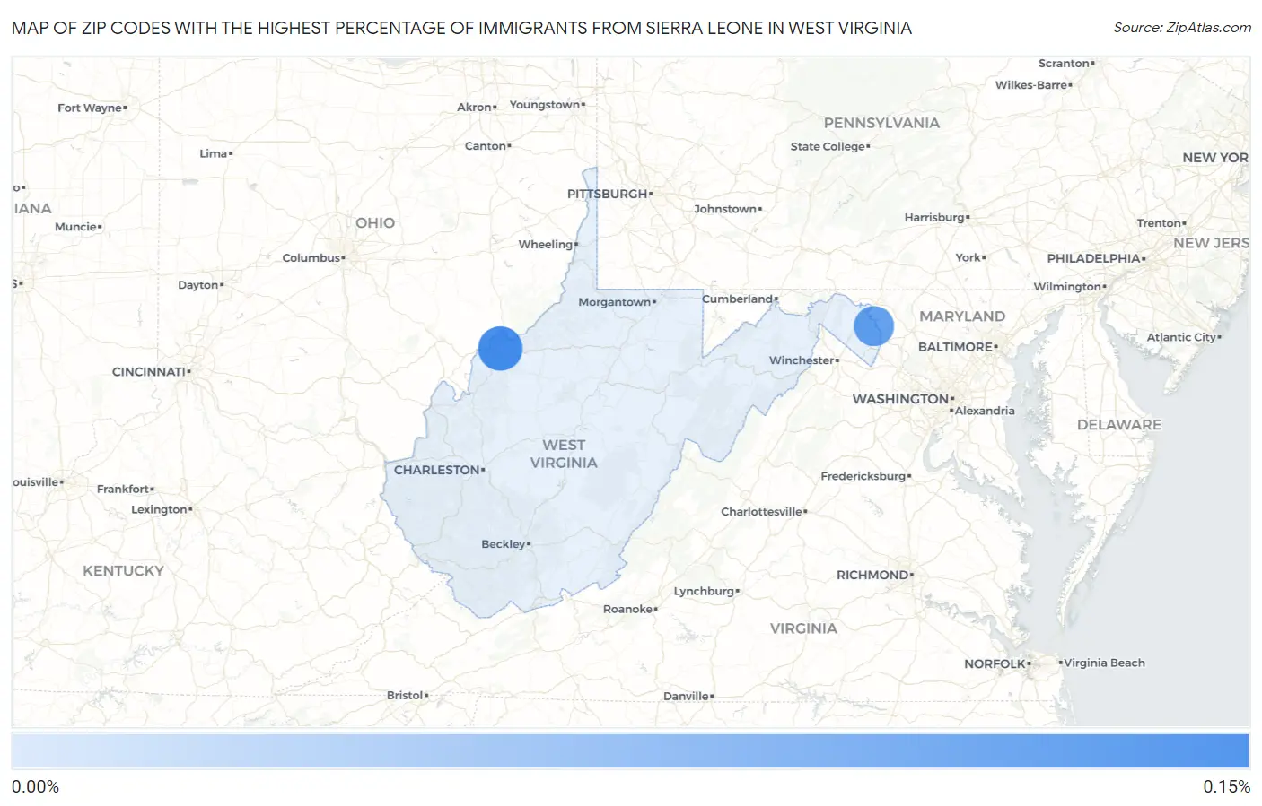 Zip Codes with the Highest Percentage of Immigrants from Sierra Leone in West Virginia Map