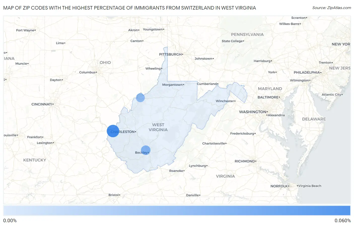 Zip Codes with the Highest Percentage of Immigrants from Switzerland in West Virginia Map