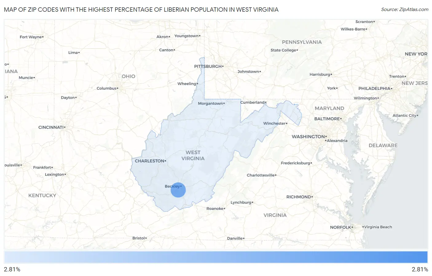 Zip Codes with the Highest Percentage of Liberian Population in West Virginia Map