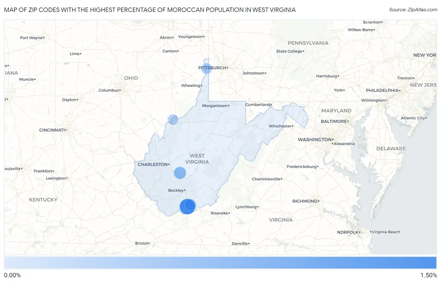 Zip Codes with the Highest Percentage of Moroccan Population in West Virginia Map