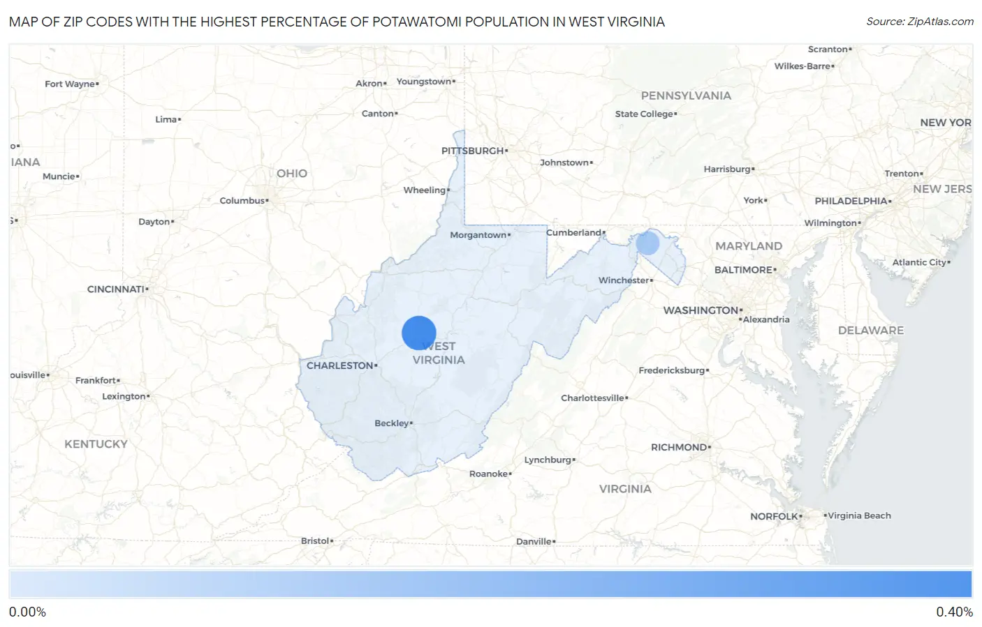 Zip Codes with the Highest Percentage of Potawatomi Population in West Virginia Map