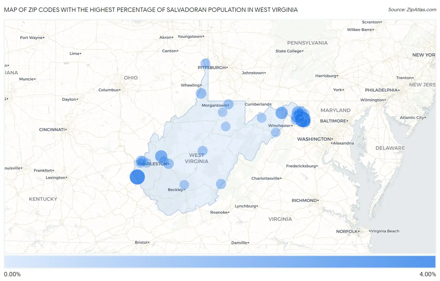 Zip Codes with the Highest Percentage of Salvadoran Population in West Virginia Map