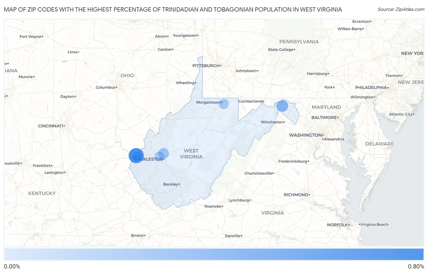 Zip Codes with the Highest Percentage of Trinidadian and Tobagonian Population in West Virginia Map