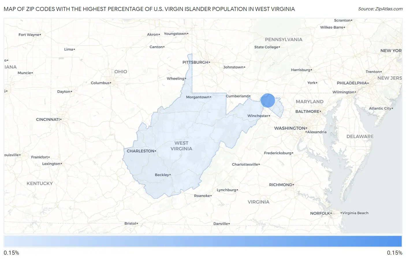 Zip Codes with the Highest Percentage of U.S. Virgin Islander Population in West Virginia Map
