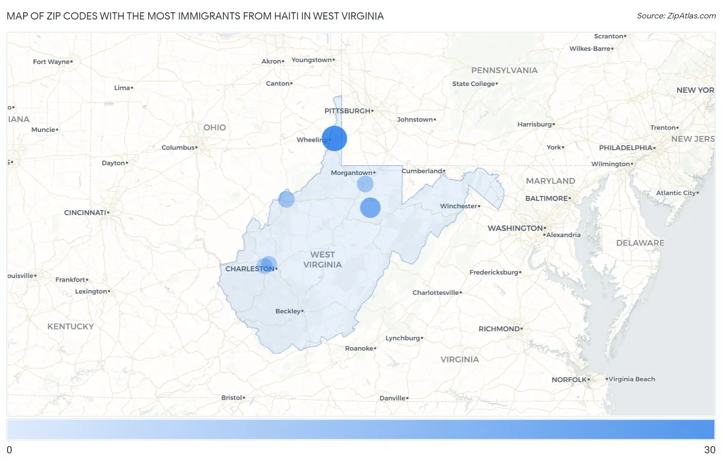 Zip Codes with the Most Immigrants from Haiti in West Virginia Map