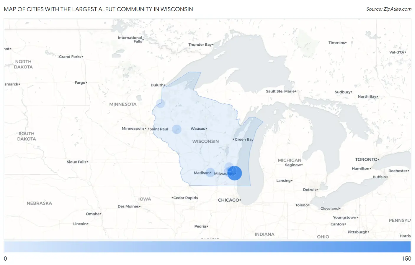 Cities with the Largest Aleut Community in Wisconsin Map