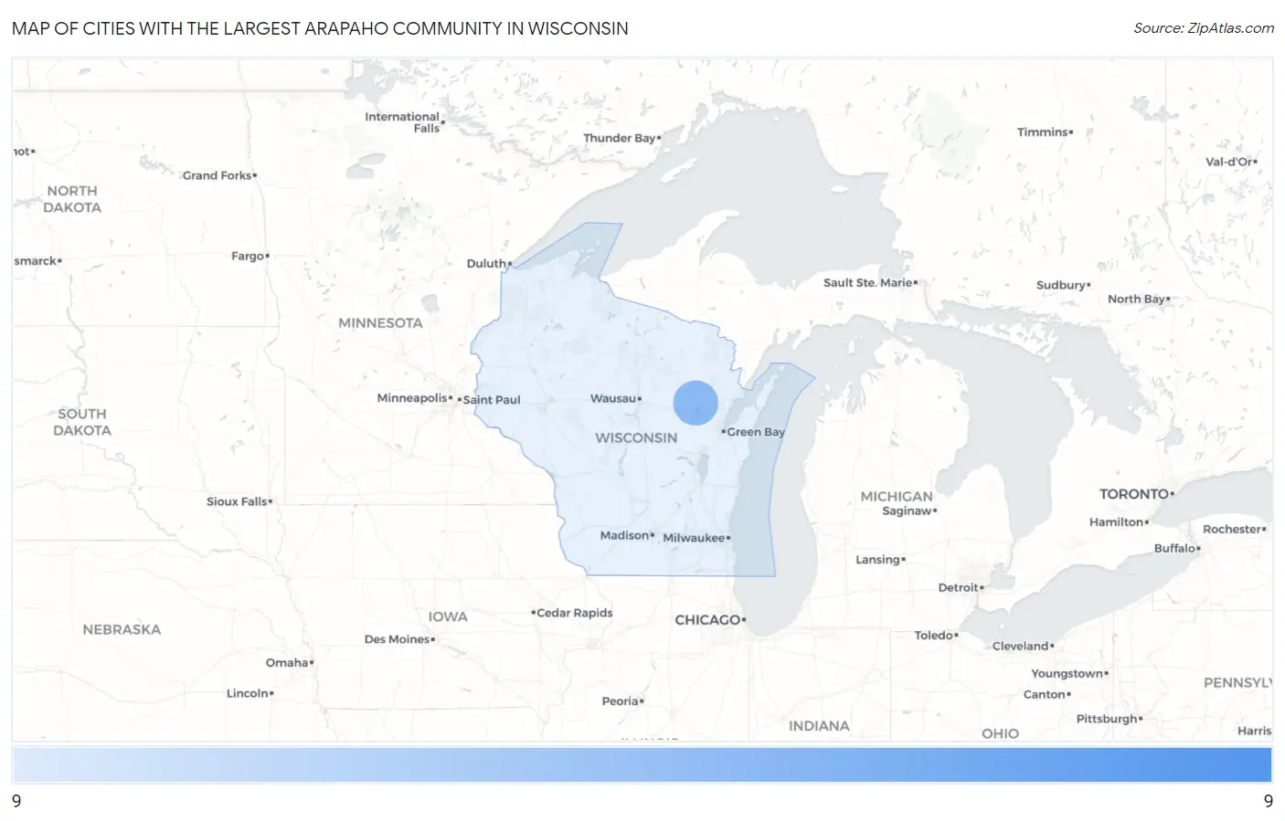 Cities with the Largest Arapaho Community in Wisconsin Map