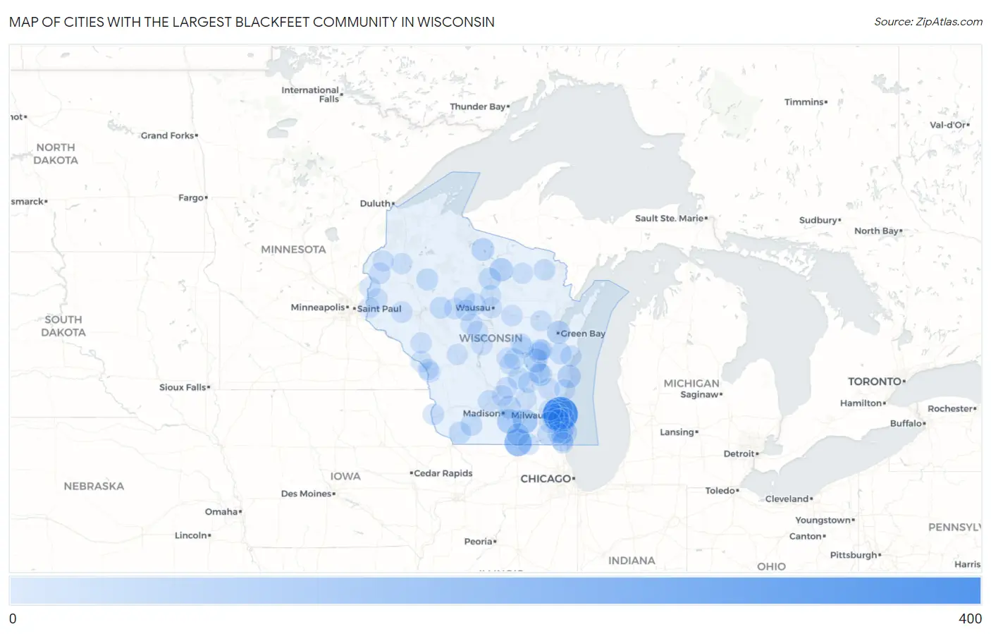 Cities with the Largest Blackfeet Community in Wisconsin Map