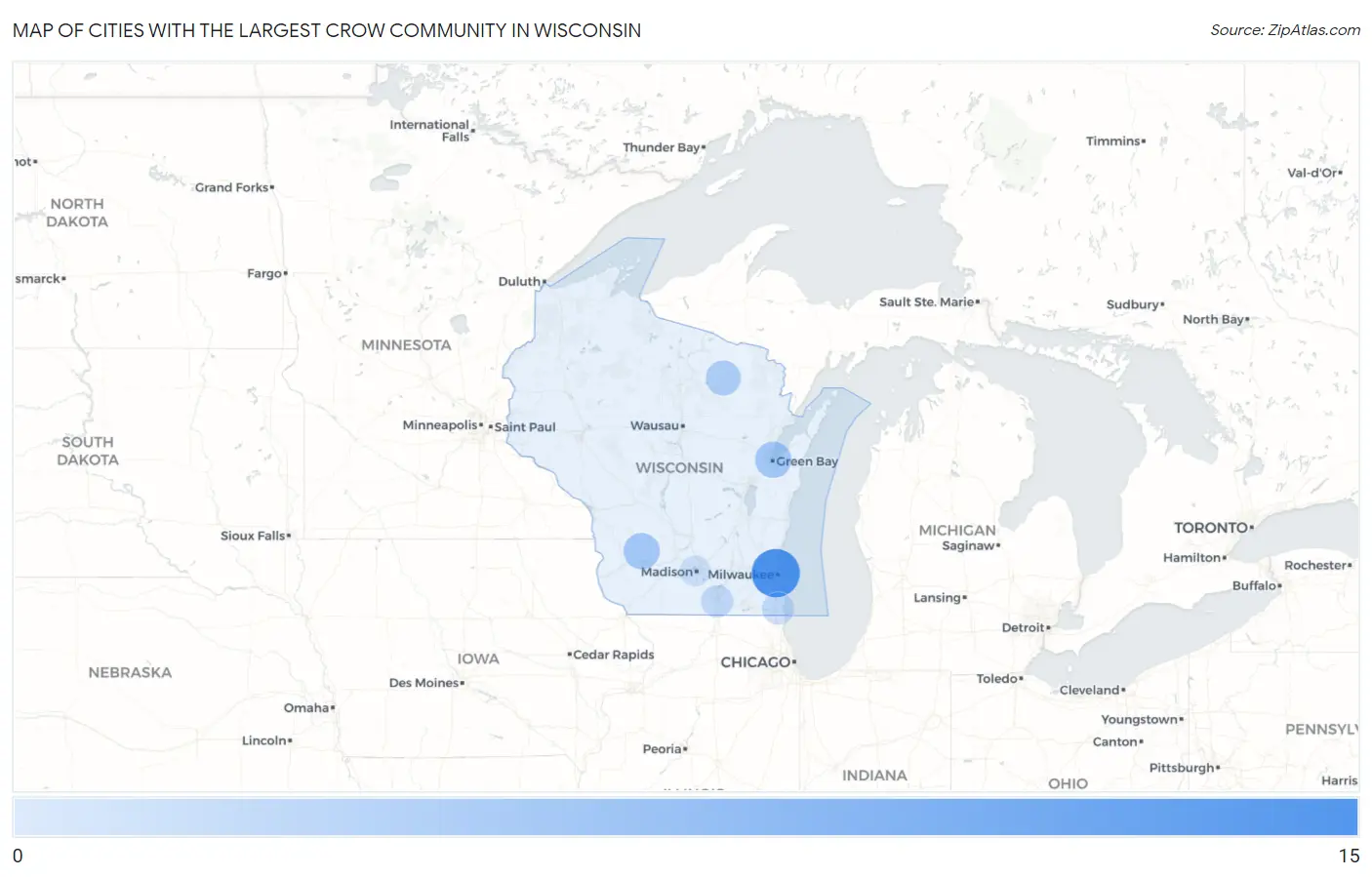 Cities with the Largest Crow Community in Wisconsin Map