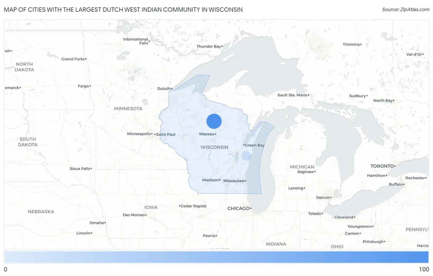 Cities with the Largest Dutch West Indian Community in Wisconsin Map