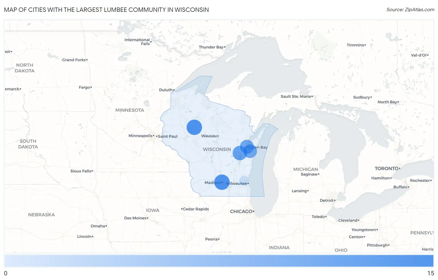 Cities with the Largest Lumbee Community in Wisconsin Map