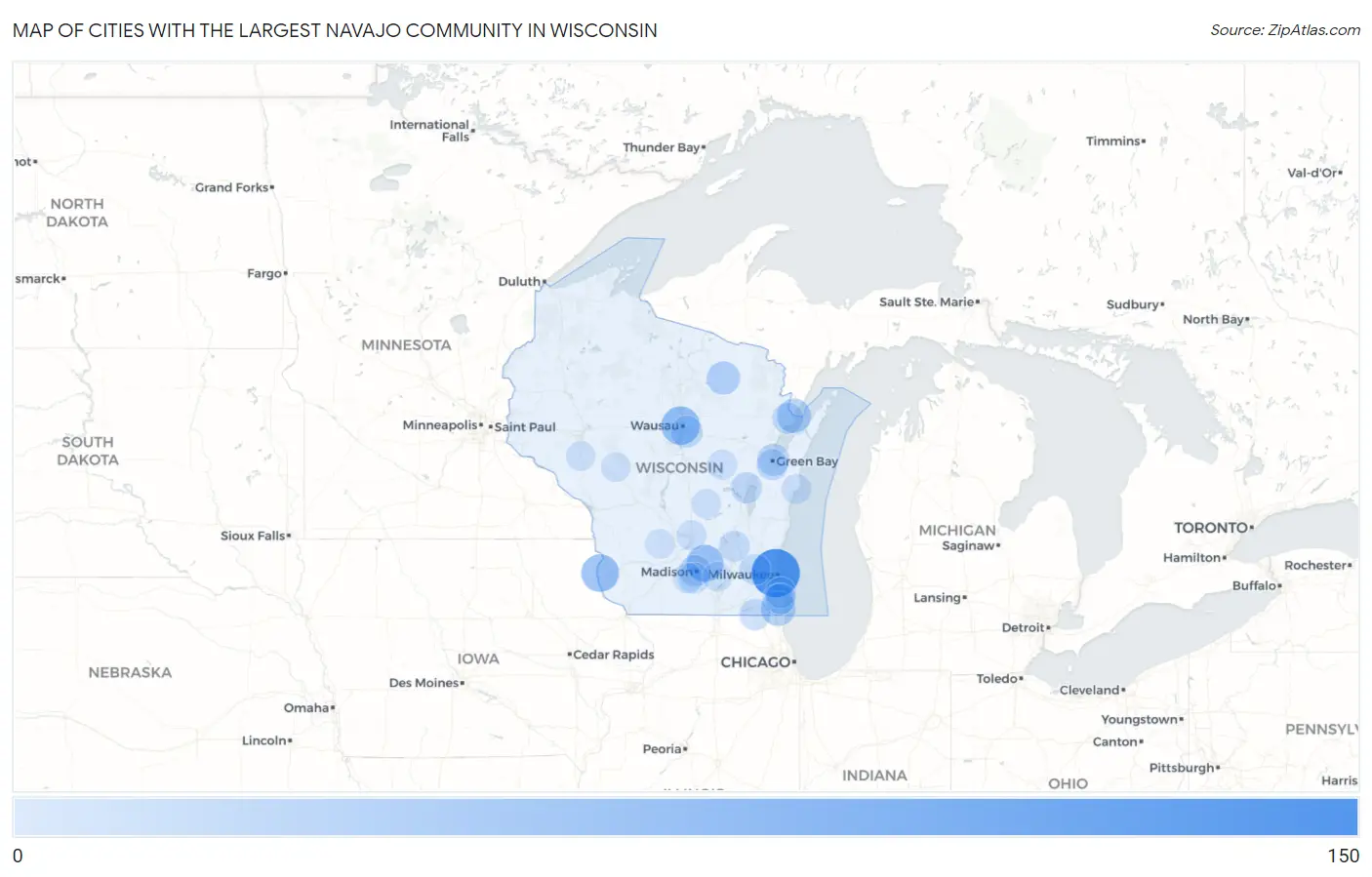 Cities with the Largest Navajo Community in Wisconsin Map