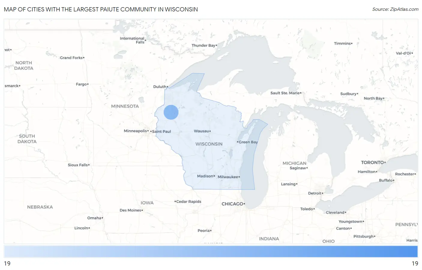 Cities with the Largest Paiute Community in Wisconsin Map