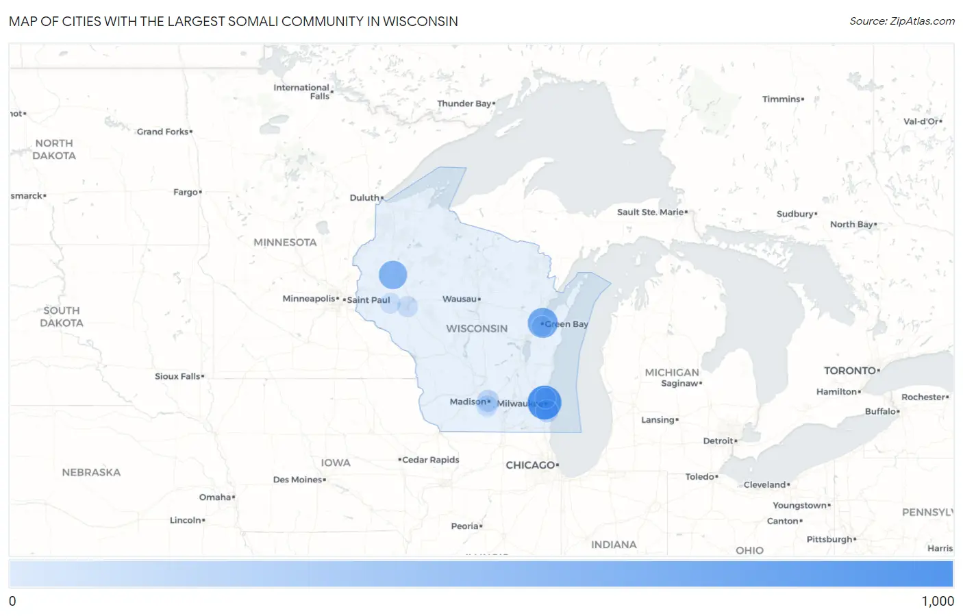 Cities with the Largest Somali Community in Wisconsin Map