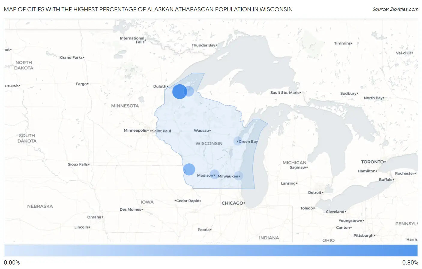 Cities with the Highest Percentage of Alaskan Athabascan Population in Wisconsin Map
