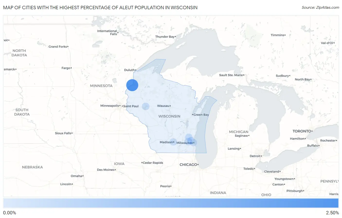 Cities with the Highest Percentage of Aleut Population in Wisconsin Map