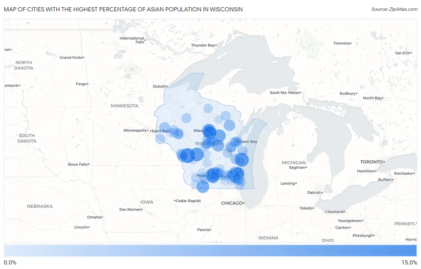Cities with the Highest Percentage of Asian Population in Wisconsin Map