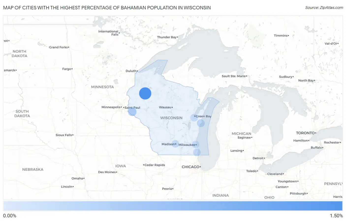 Cities with the Highest Percentage of Bahamian Population in Wisconsin Map