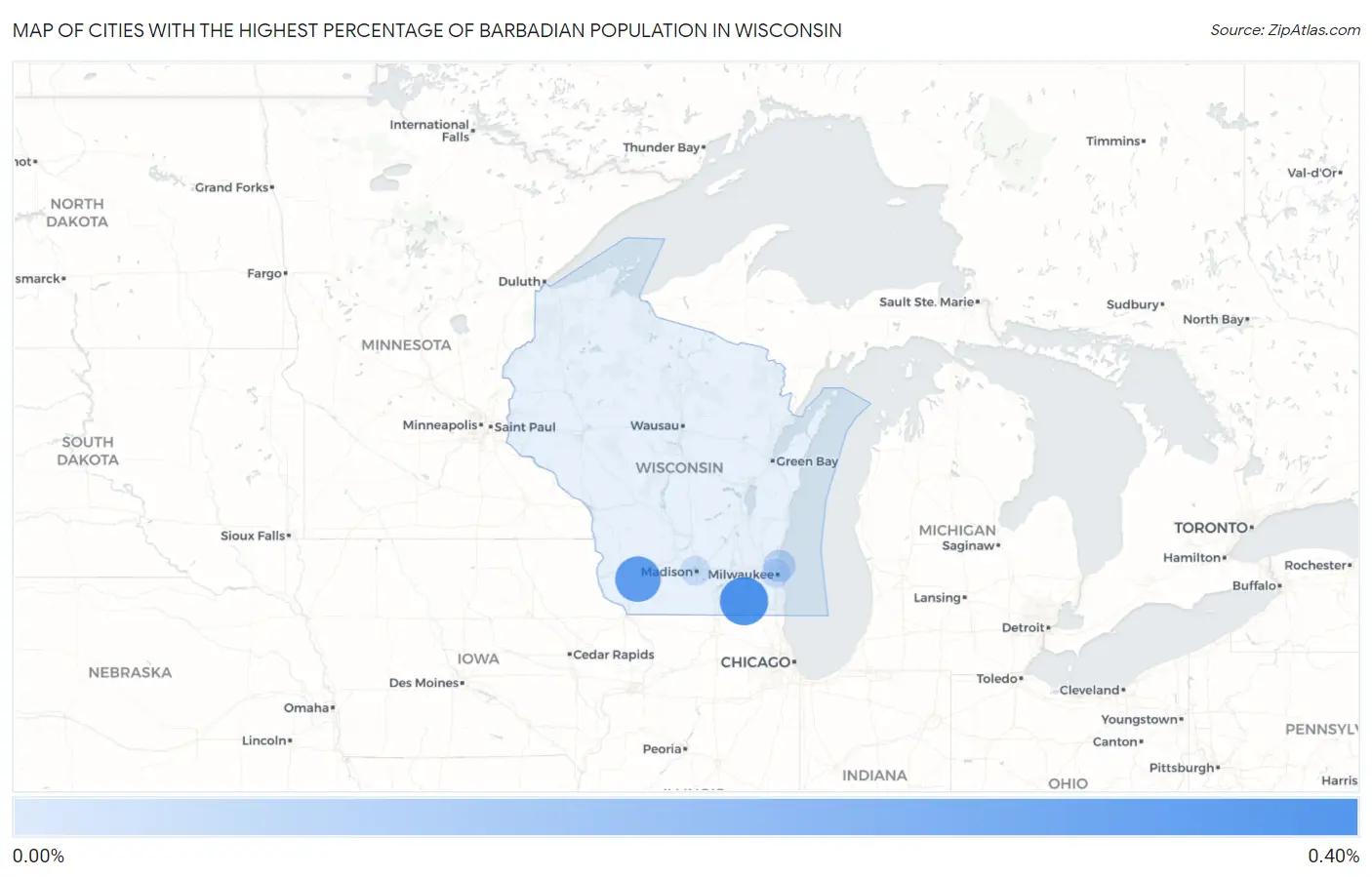 Cities with the Highest Percentage of Barbadian Population in Wisconsin Map