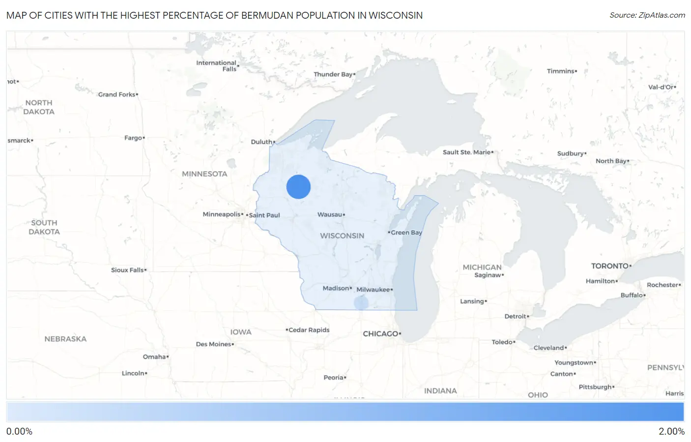 Cities with the Highest Percentage of Bermudan Population in Wisconsin Map