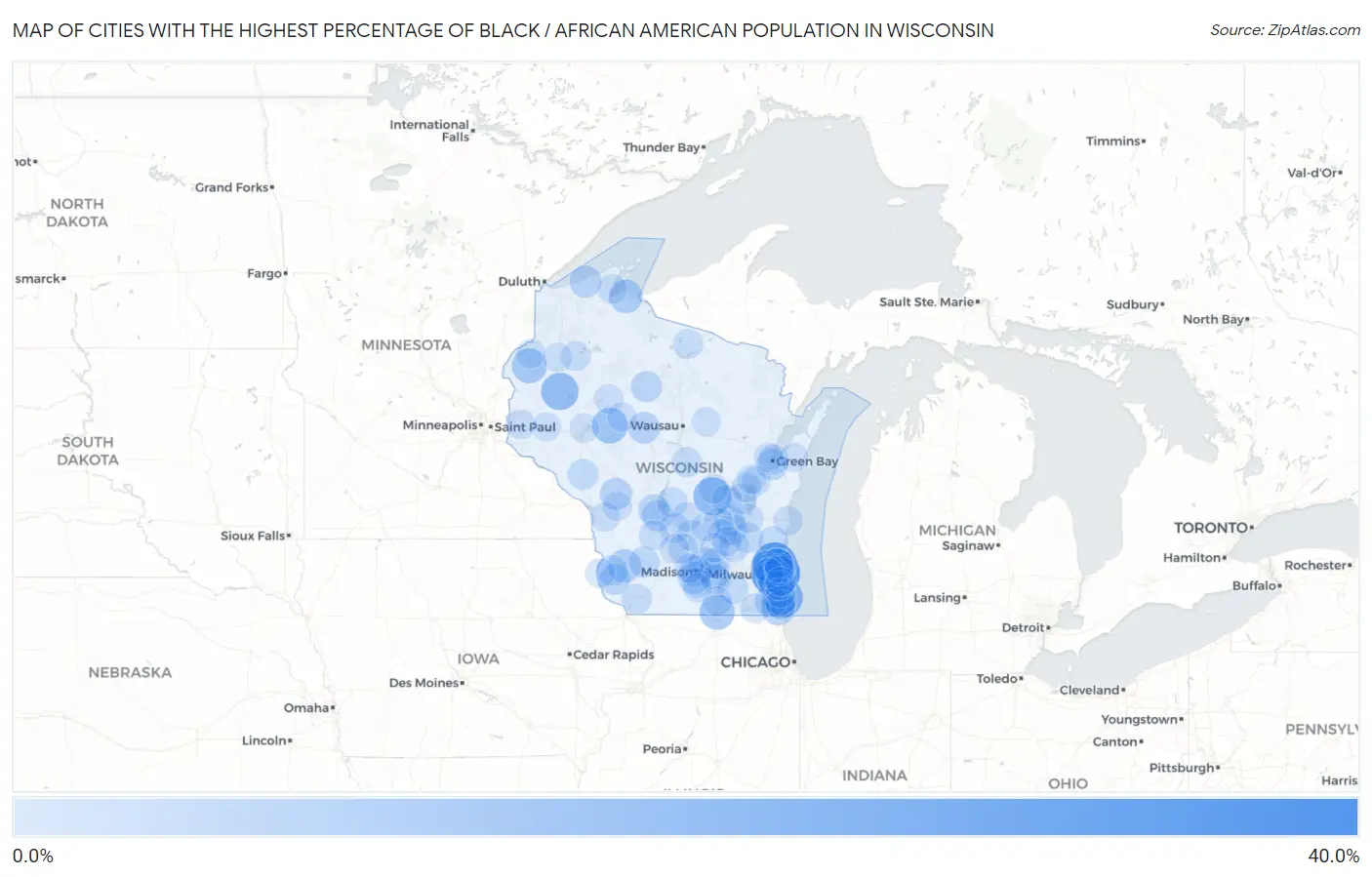 Cities with the Highest Percentage of Black / African American Population in Wisconsin Map