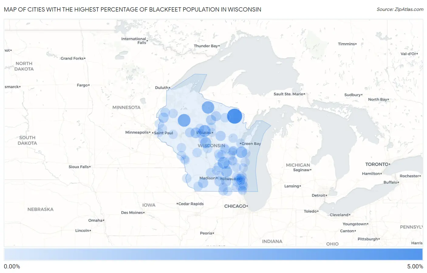 Cities with the Highest Percentage of Blackfeet Population in Wisconsin Map