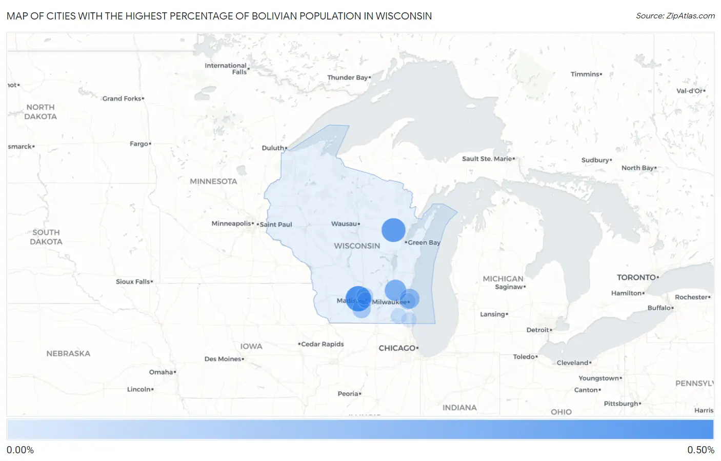 Cities with the Highest Percentage of Bolivian Population in Wisconsin Map