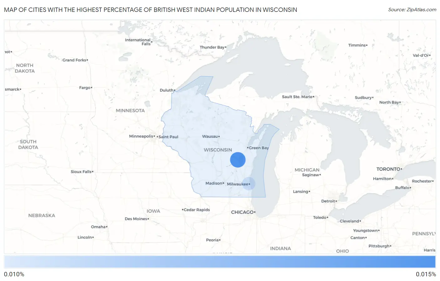 Cities with the Highest Percentage of British West Indian Population in Wisconsin Map