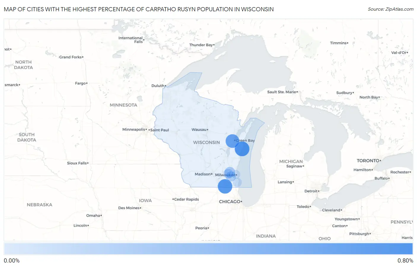 Cities with the Highest Percentage of Carpatho Rusyn Population in Wisconsin Map