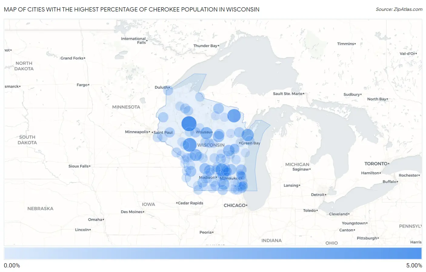 Cities with the Highest Percentage of Cherokee Population in Wisconsin Map